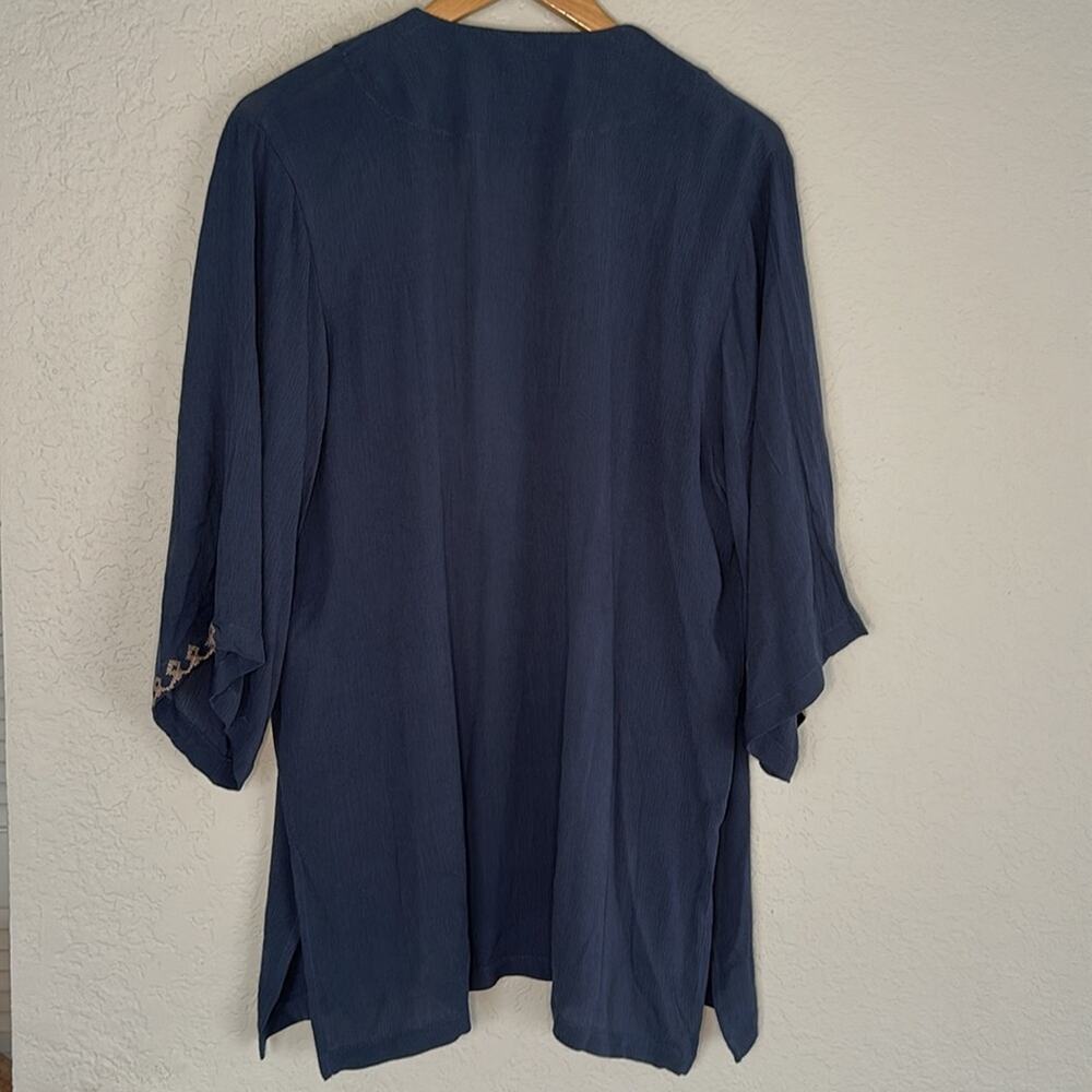 J Jill Embroidered Blue Kimono Open Boho Coverup Aztec Lagenlook Resortwear - Picture 7 of 7